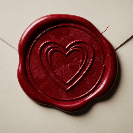 A Hero Detail shot. A perfectly centered, square composition featuring a deep red, heart-shaped waxの素材
