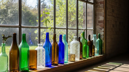 An editorial, high-definition, panoramic image emphasizing sustainability and expansive interior desの素材