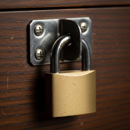 Tightly framed square image focusing solely on the functional detail: a small, sturdy, vintage brassの素材