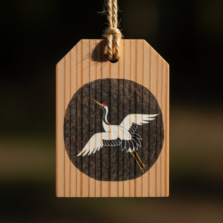 An intimate, symmetrical medium shot capturing the essence of a traditional Ema tag. The focus is exの素材