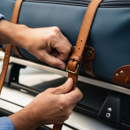 A powerful, centered 1:1 close-up of a man's hands performing the final securing act before a long-dの素材