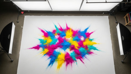 Panoramic 16:9 cinematic wide shot taken directly overhead (90-degree angle), focusing on a large-scの素材