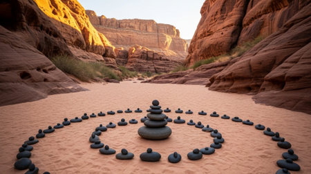 A sweeping, cinematic ultrawide (16:9) photograph taken during the golden hour, showcasing a remote,の素材