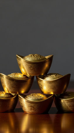 A centered, sharp vertical composition showcasing a pyramid stack of three highly detailed, antiqueの素材