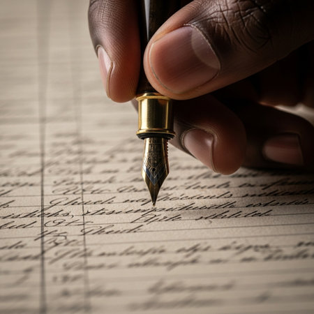 A powerful, tightly framed macro detail shot capturing a deep connection to historical records and lの素材