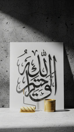 A vertical, tall 9:16 composition featuring brand new, decorative Arabic lettering stencils made ofの素材