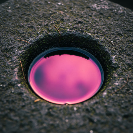 A tightly framed, square-format photograph capturing the extreme detail of the water-filled cavity oの素材