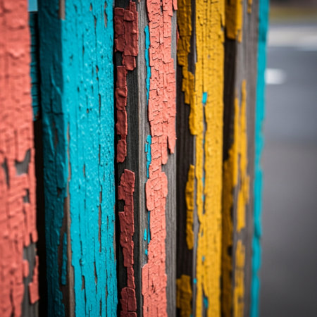 A tight, centered, square composition capturing the raw texture and color decay of aged decorative wの素材