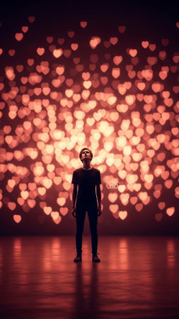 A tall, vertical (9:16) full-body shot of a solitary figure standing in a large, dark studio. The suの素材