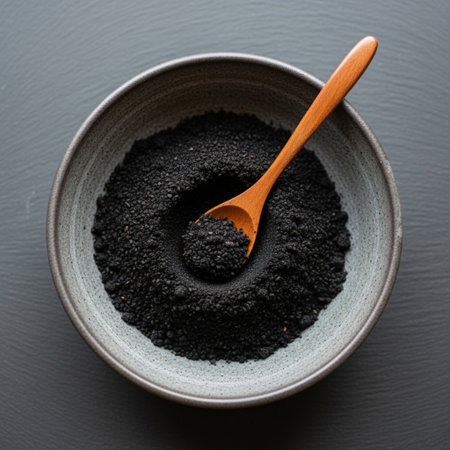 A tight, symmetrical square photograph focusing intensely on the granular texture of the raw ingrediの素材