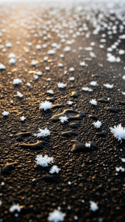 snowflakes on the asphalt, close-up, backgroundの素材