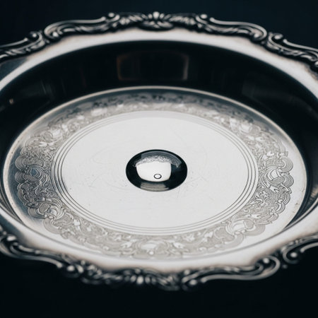 An extreme, tightly framed close-up shot focused on the highly reflective, mirror-polished surface oの素材