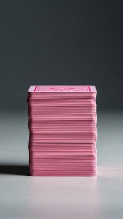 Vertical, tall 9:16 cinematic shot of a high, perfectly centered stack of matte bubblegum pink playiの素材