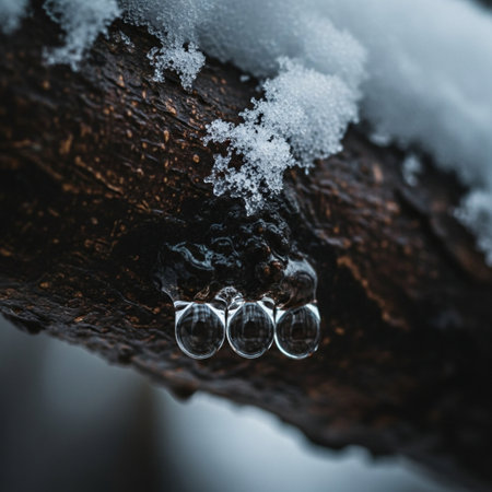 A Hero Detail focused on the intimate moment of seasonal transition. An extreme close-up, centered oの素材