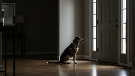 An editorial, panoramic wide shot emphasizing the scale of a luxurious, empty entryway compared to aの素材