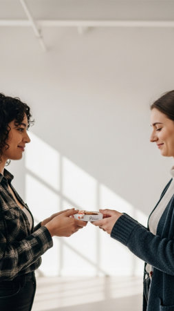 A high-definition, editorial vertical full-body photograph (9:16) capturing two young female friendsの素材