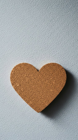 A vertical 9:16 cinematic photograph of a sharp cork heart centrally placed on a tall, expansive, grの素材