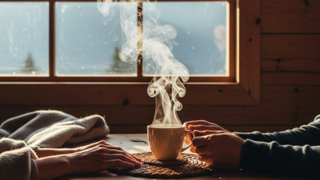 A cinematic wide environmental photograph capturing a deeply tranquil and romantic morning scene witの素材