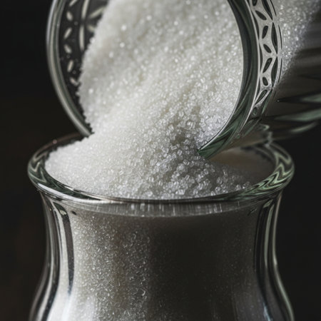 A tightly framed, high-definition macro shot focusing entirely on the texture of white granulated suの素材