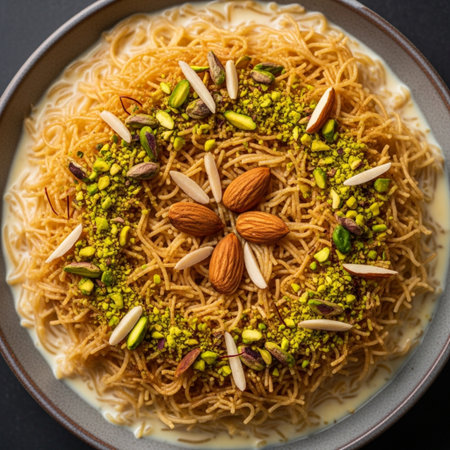 A square, tightly framed macro photograph capturing the rich texture of traditional sweetened vermicの素材