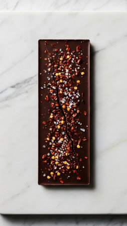 A high-definition, vertical food photograph (9:16) capturing a thick artisan dark chocolate bar spriの素材