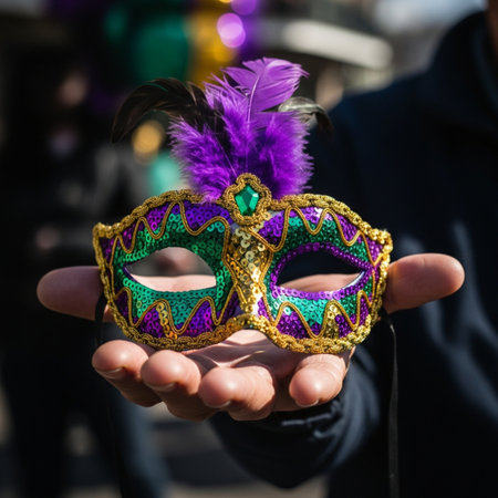 A Hero Detail shot in a square format (1:1) focusing tightly on a street vendor's hand holding up aの素材