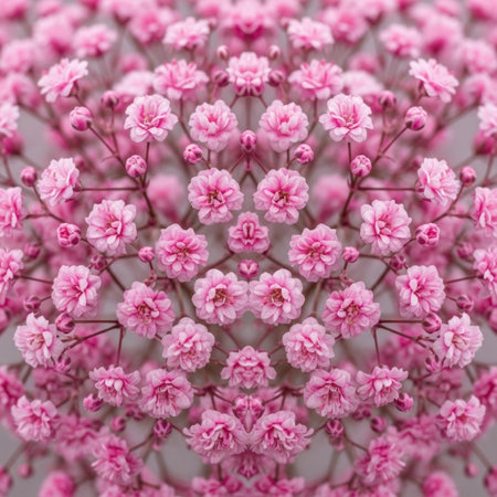 Hero detail shot of pink-dyed baby's breath, utilizing a tight square composition and extreme macroの素材