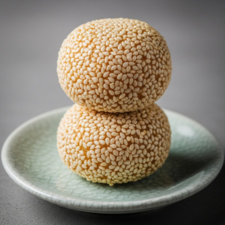 A Hero Detail macro shot focusing exclusively on the texture of the white sesame seed coating on twoの素材