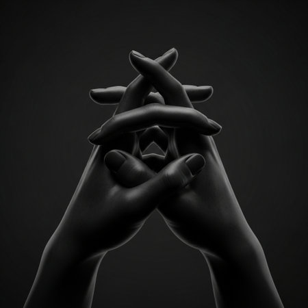 A heroic detail shot of abstract sculpture, emphasizing the complex geometry formed by two hands styの素材