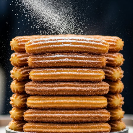 A textural, editorial photograph capturing the meticulous detail of street food preparation. The imaの素材