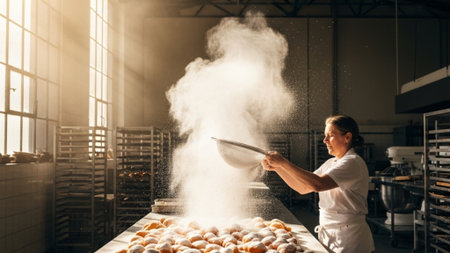 A cinematic wide environmental photograph (16:9 aspect ratio) capturing the dramatic moment a chef hの素材