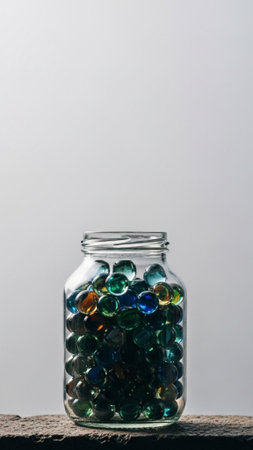 A vertical, tall 9:16 composition featuring a clear vintage glass jar filled three-quarters high witの素材