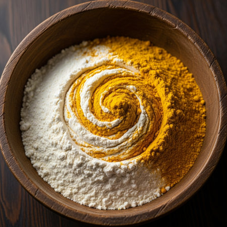 A square-format, macro still life focusing on the intimate detail of baking preparation. The scene cの素材