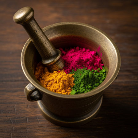 A square, centered, extreme close-up study focusing purely on the vibrant texture of finely ground oの素材