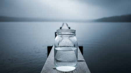 An ultrawide 16:9 cinematic environmental shot of a rustic scene immediately after a storm. A simpleの素材