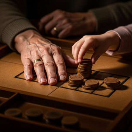 A centralized, square-formatted hero detail shot capturing the intimate generational connection duriの素材