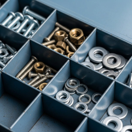 A tightly framed, square composition providing an intimate, high-angle detail shot of a heavy-duty mの素材