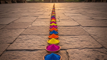 An environmental, cinematic wide-shot (16:9) showing a vast ancient plaza during golden hour. The exの素材