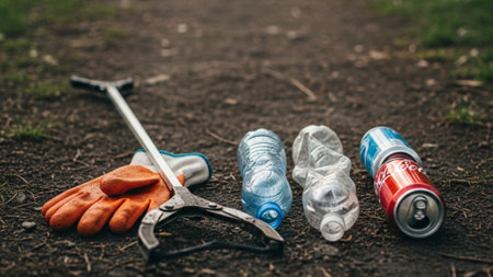 A cinematic wide environmental shot (16:9) capturing a scene of early Earth Day preparation. The midの素材