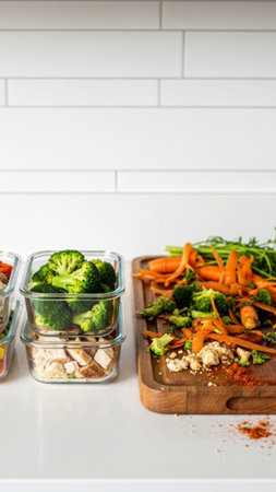 A vertical 9:16 stock photograph composition utilizing high contrast between the organized product aの素材