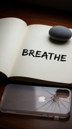 A vertical, tall 9:16 composition focusing on a central arrangement of objects symbolizing mental stの素材