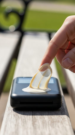 A vertically composed, high-angle wide shot (35mm) emphasizing the isolation of a compact NFC card rの素材