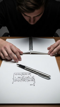 A vertical, full-body conceptual stock photograph showcasing intense, isolated concentration. A seatの素材