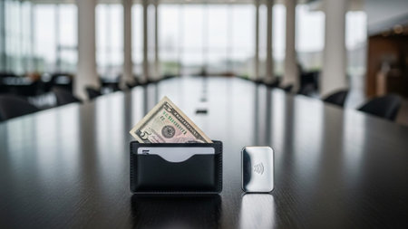 Cinematic wide environmental still life capturing the contrast between old and new payment methods.の素材