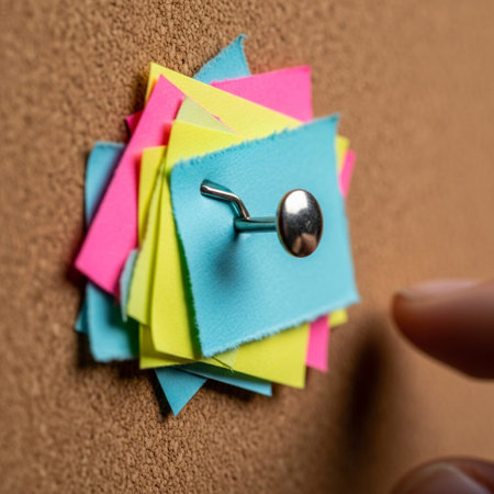 A Hero Detail, square format, showing an extreme close-up of a chaotic information board. The imageの素材