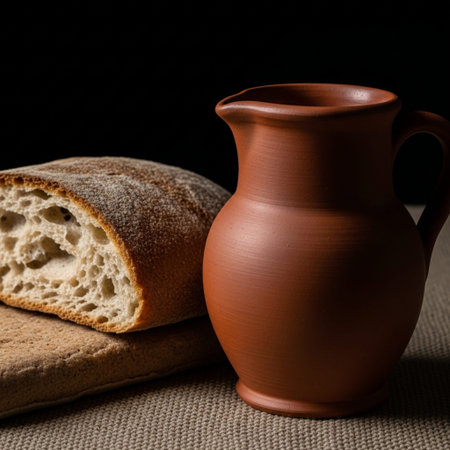 An extremely tight, high-contrast still life photograph capturing the Hero Detail of Lenten fasting:の素材
