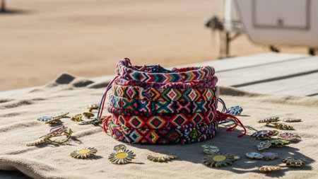 A cinematic, wide-angle environmental photograph capturing the essence of festival preparation. Theの素材