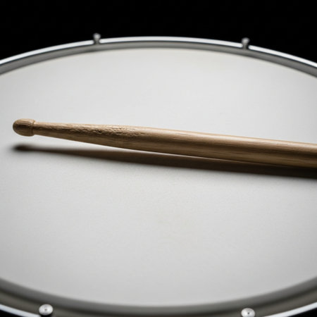 A tightly cropped square photograph focusing entirely on the surface detail of a samba drum head. Aの素材