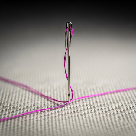 Needle and thread on a gray background. Shallow depth of fieldの素材