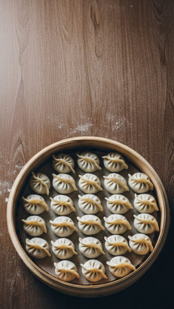 Khinkali - traditional georgian dumplings on wooden backgroundの素材
